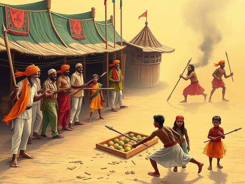 Vintage illustration of ancient Indians playing a game similar to Ginger Fire Chase